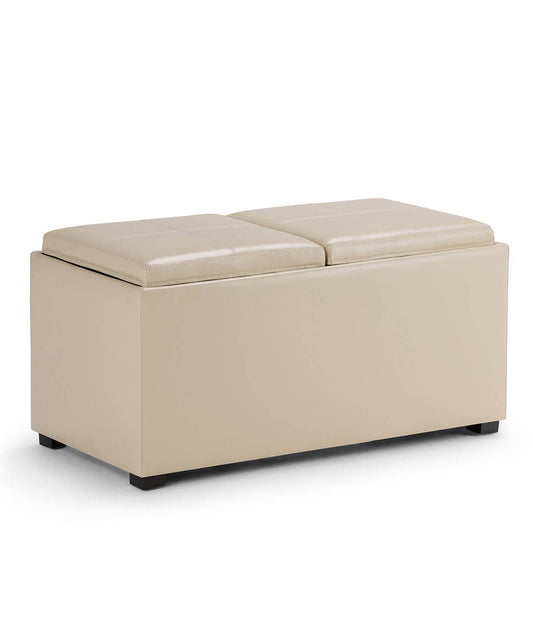 Satin Cream Vegan Leather | Avalon Vegan Leather 5 piece Storage Ottoman
