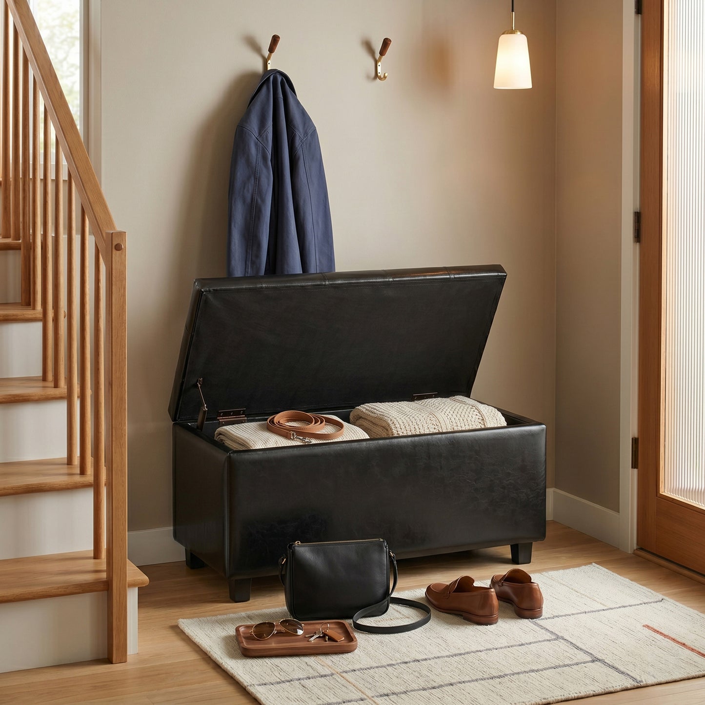 Midnight Black Vegan Leather | Cosmopolitan Storage Ottoman in Vegan Leather