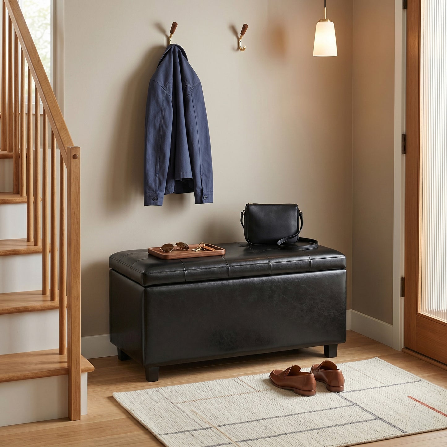 Midnight Black Vegan Leather | Cosmopolitan Storage Ottoman in Vegan Leather