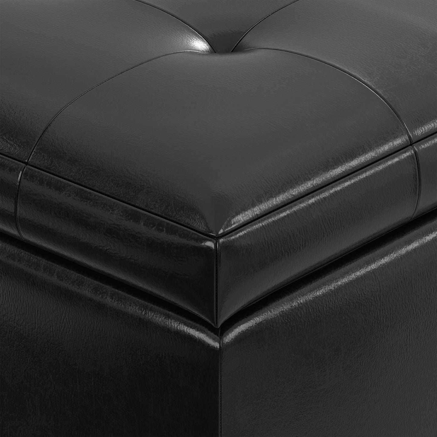 Midnight Black Vegan Leather | Cosmopolitan Storage Ottoman in Vegan Leather