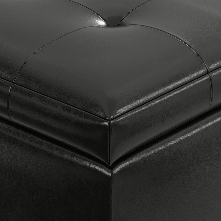 Midnight Black Vegan Leather | Cosmopolitan Storage Ottoman in Vegan Leather