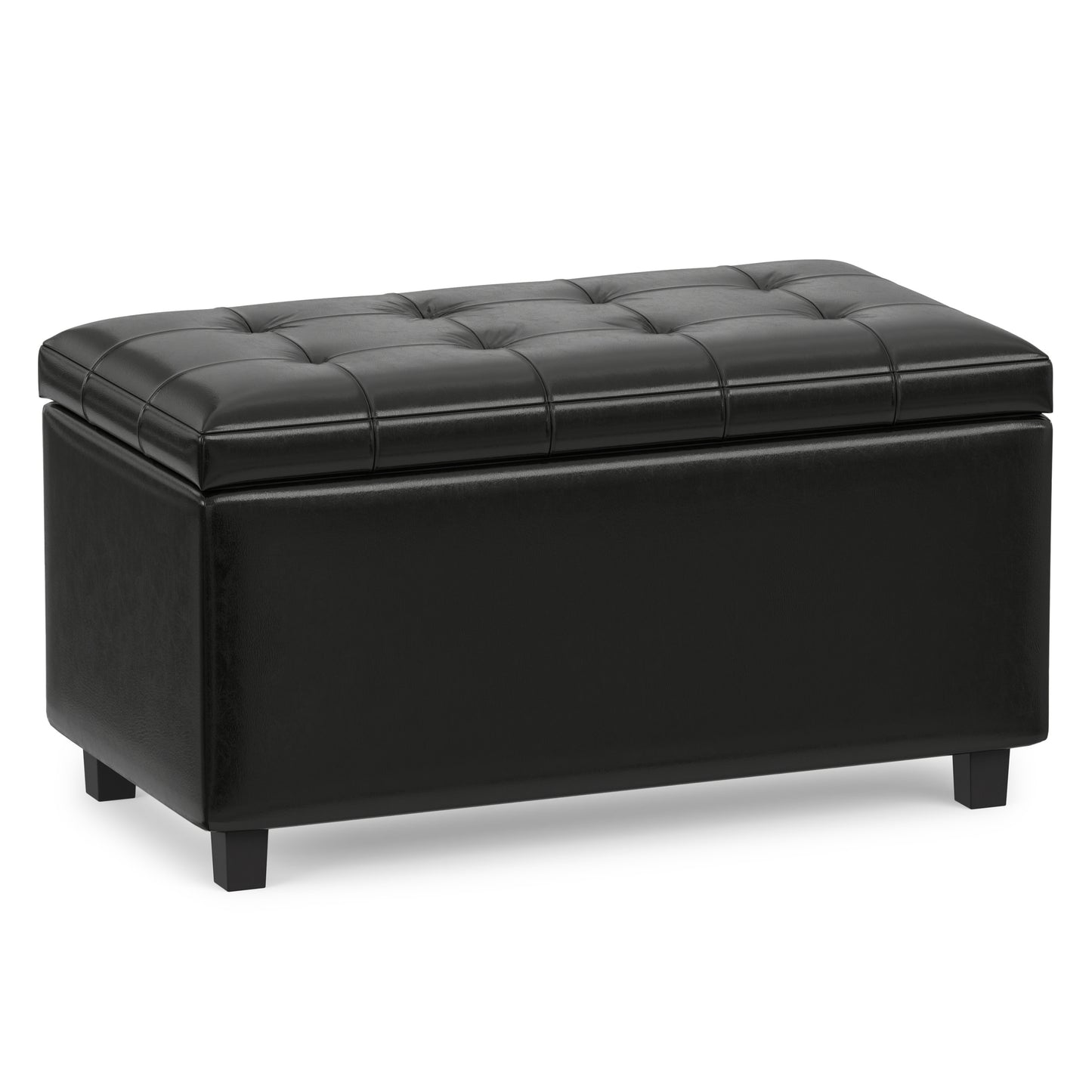 Midnight Black Vegan Leather | Cosmopolitan Storage Ottoman in Vegan Leather