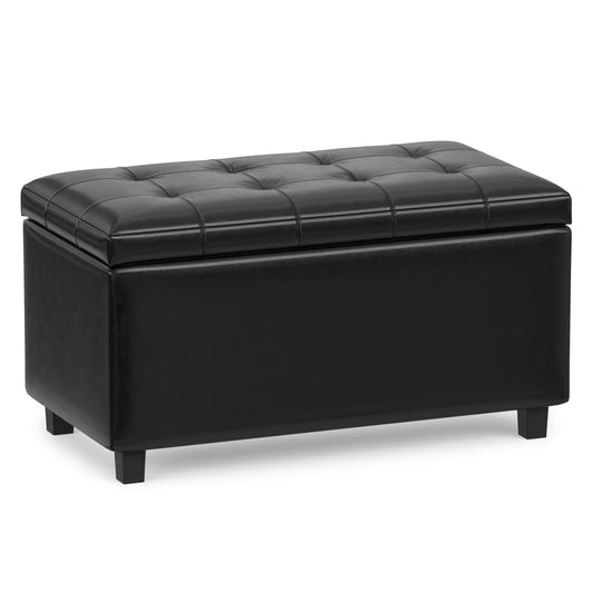 Midnight Black Vegan Leather | Cosmopolitan Storage Ottoman in Vegan Leather