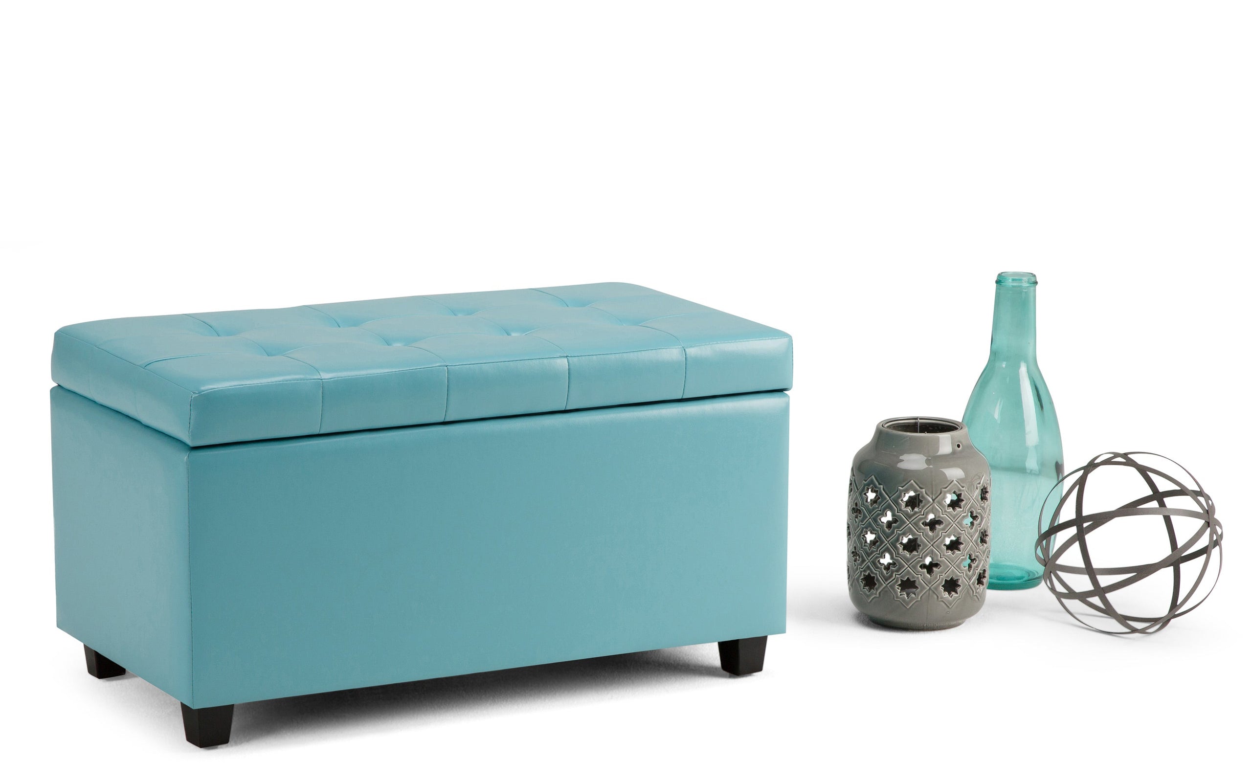Soft Blue Vegan Leather | Cosmopolitan Vegan Leather Storage Ottoman