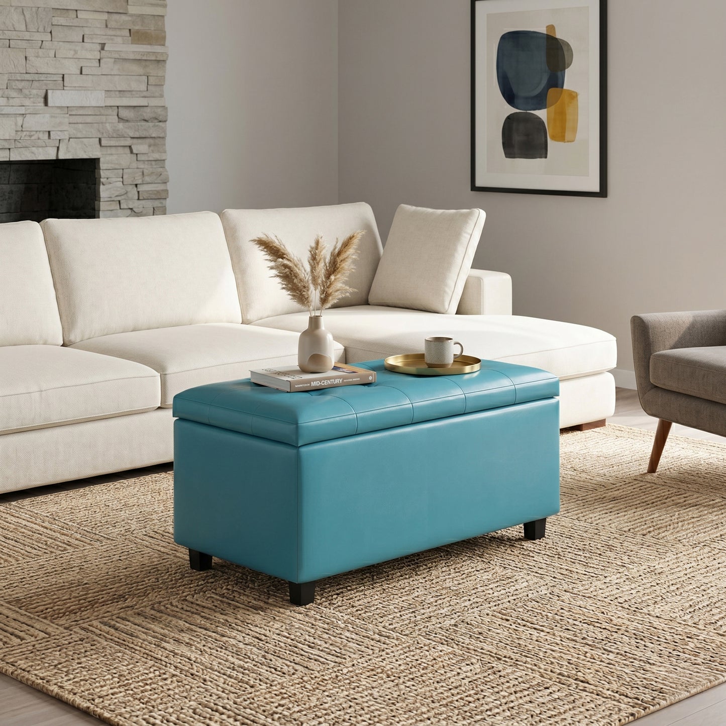 Soft Blue Vegan Leather | Cosmopolitan Storage Ottoman in Vegan Leather