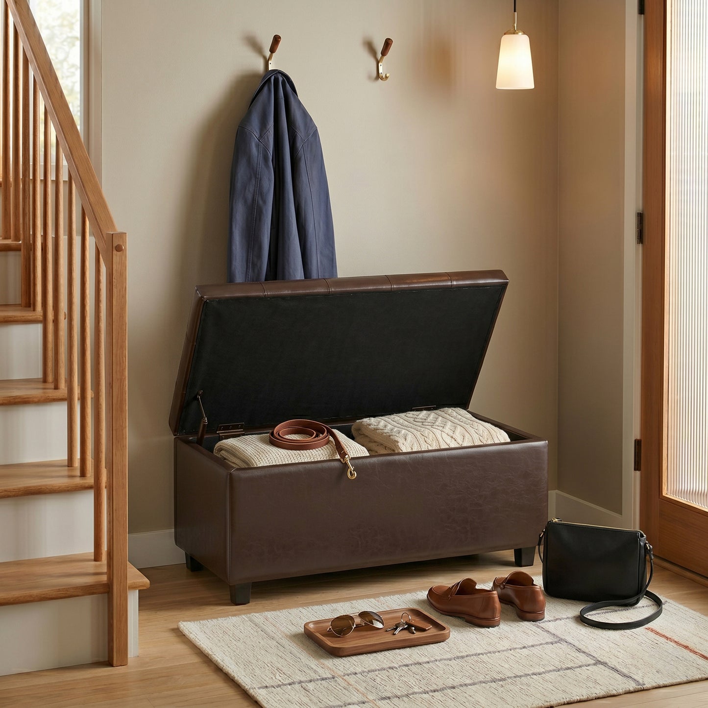 Chocolate Brown Vegan Leather | Cosmopolitan Storage Ottoman in Vegan Leather