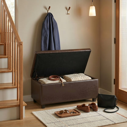 Chocolate Brown Vegan Leather | Cosmopolitan Storage Ottoman in Vegan Leather