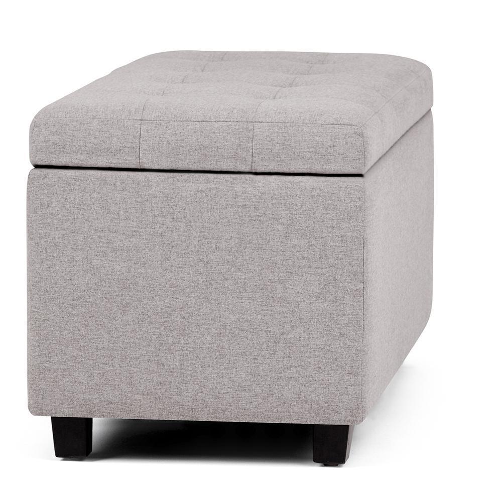 Cloud Grey Linen Style Fabric | Cosmopolitan Vegan Leather Storage Ottoman