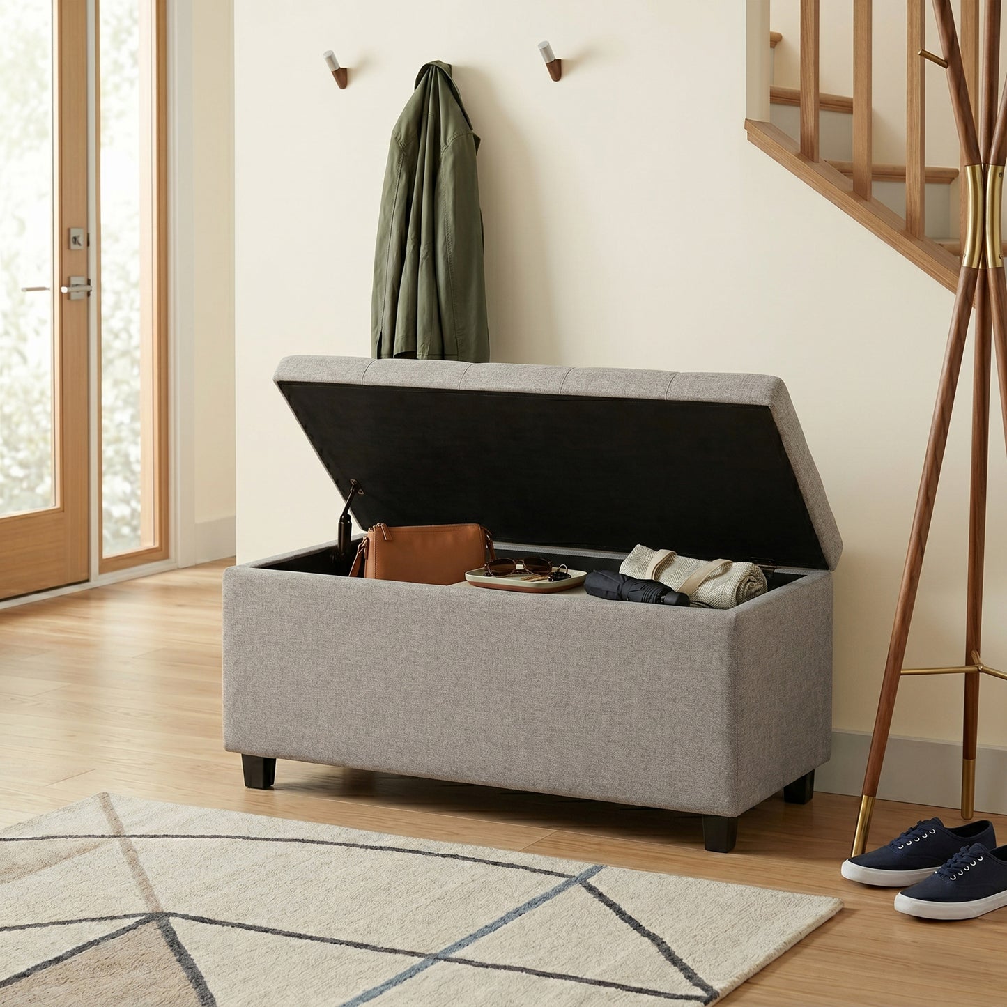 Cloud Grey Linen Style Fabric | Cosmopolitan Storage Ottoman in Linen