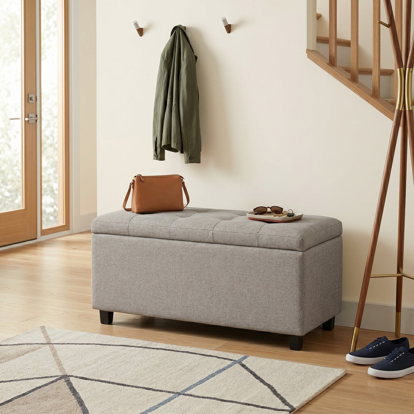Cloud Grey Linen Style Fabric | Cosmopolitan Storage Ottoman in Linen