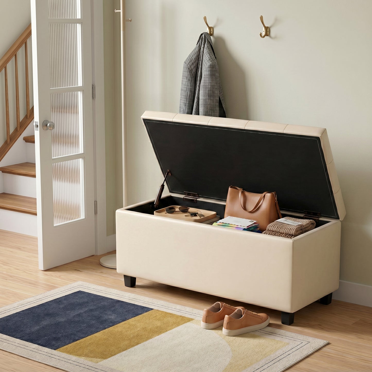 Satin Cream Vegan Leather | Cosmopolitan Storage Ottoman in Vegan Leather