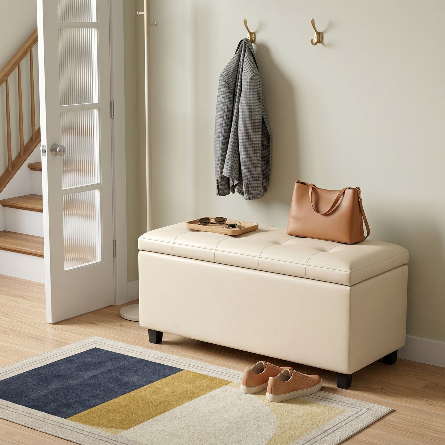 Satin Cream Vegan Leather | Cosmopolitan Storage Ottoman in Vegan Leather
