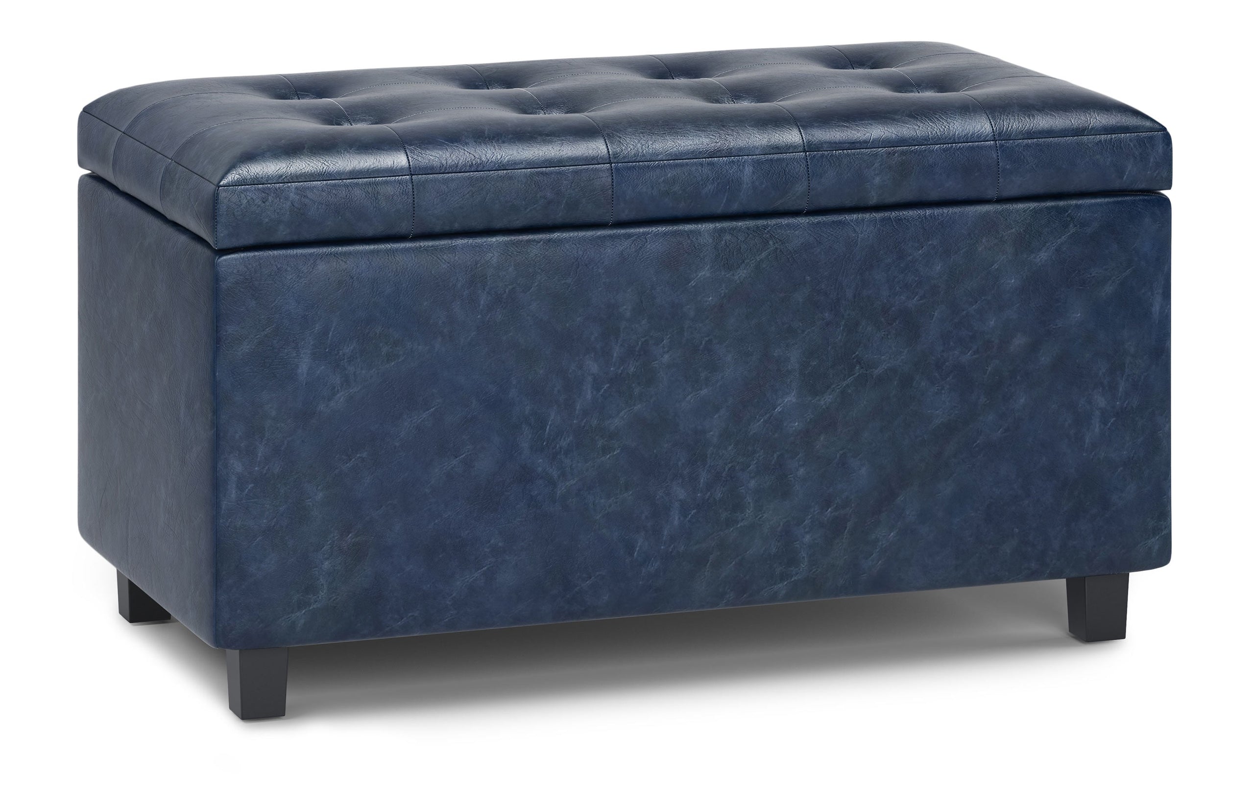 Denim Blue Vegan Leather | Cosmopolitan Vegan Leather Storage Ottoman