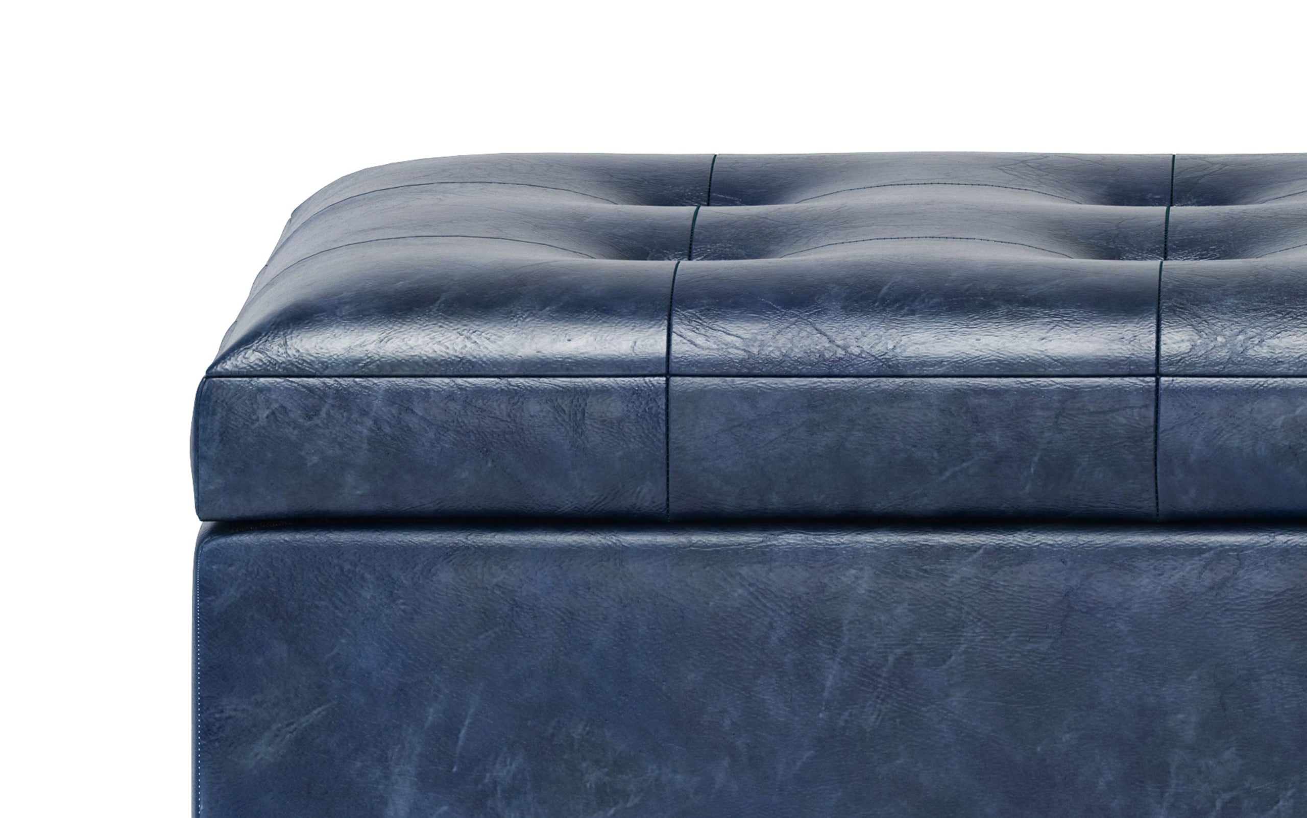 Denim Blue Vegan Leather | Cosmopolitan Vegan Leather Storage Ottoman