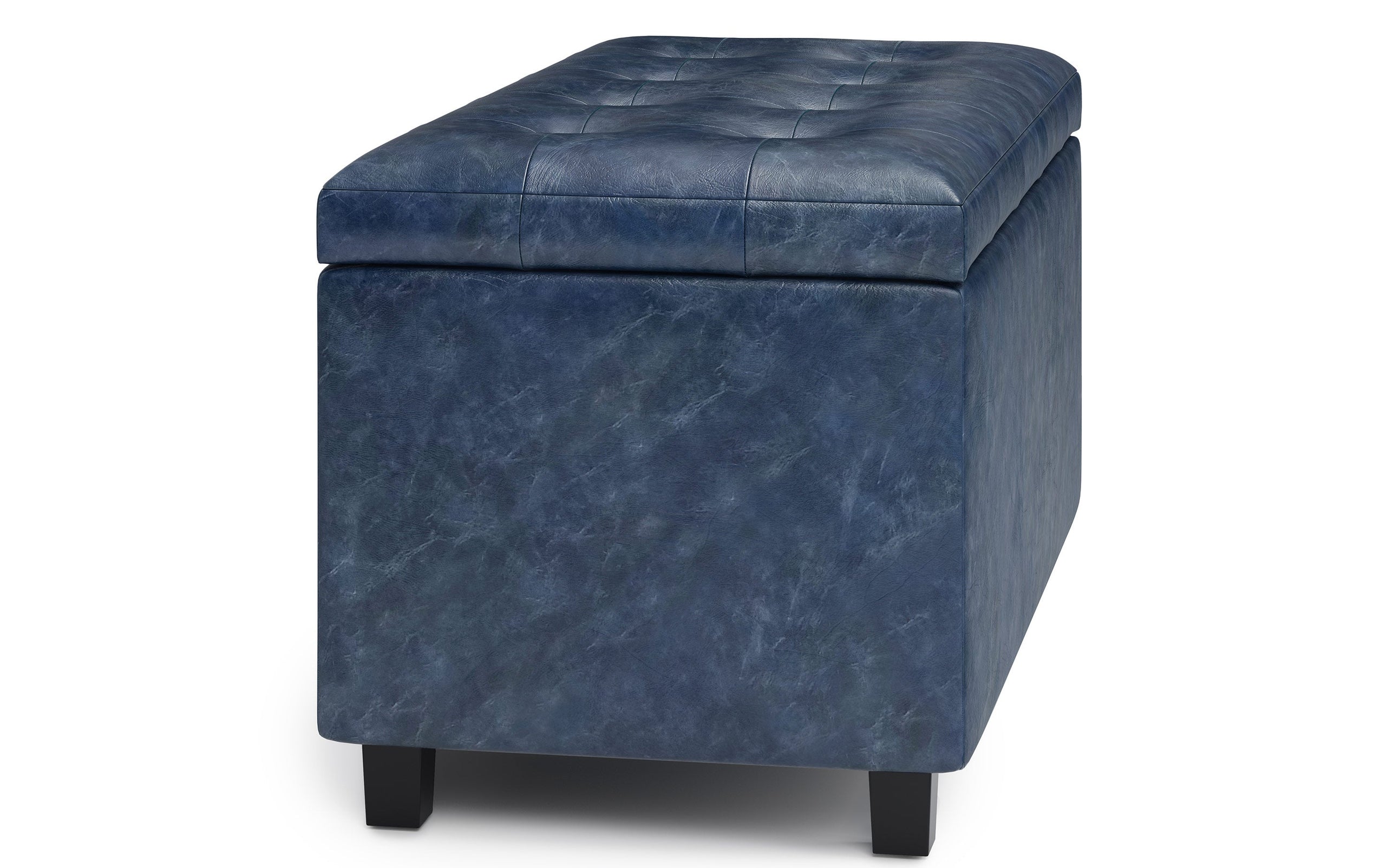 Denim Blue Vegan Leather | Cosmopolitan Vegan Leather Storage Ottoman