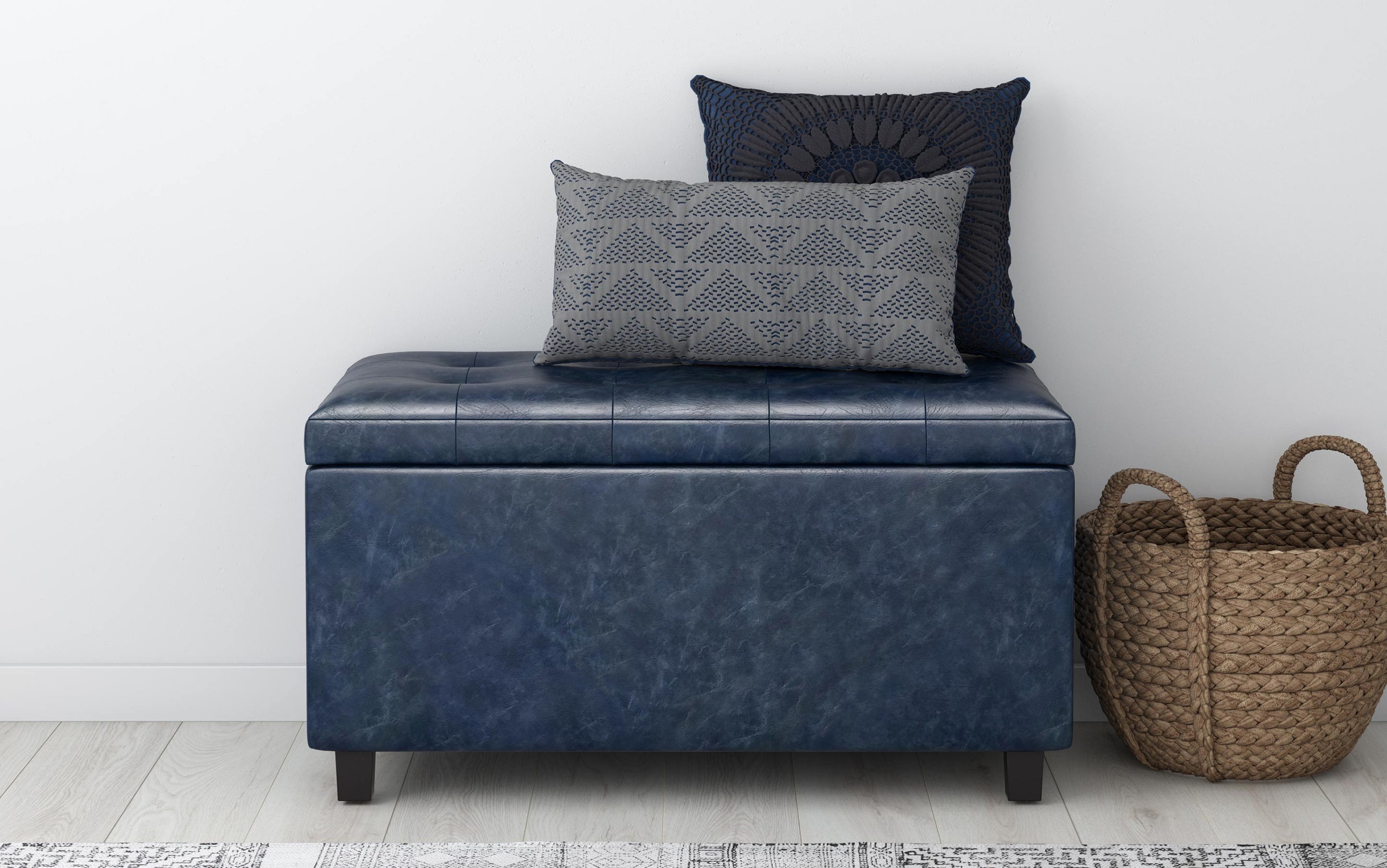 Denim Blue Vegan Leather | Cosmopolitan Vegan Leather Storage Ottoman