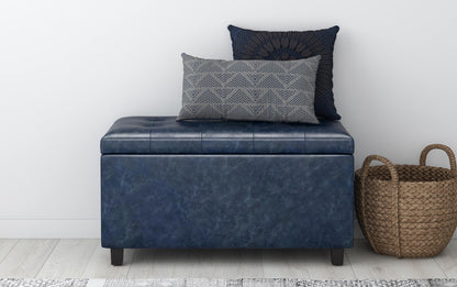 Denim Blue Vegan Leather | Cosmopolitan Vegan Leather Storage Ottoman