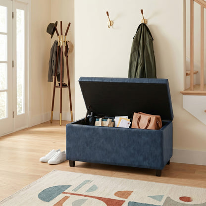 Denim Blue Vegan Leather | Cosmopolitan Storage Ottoman in Vegan Leather