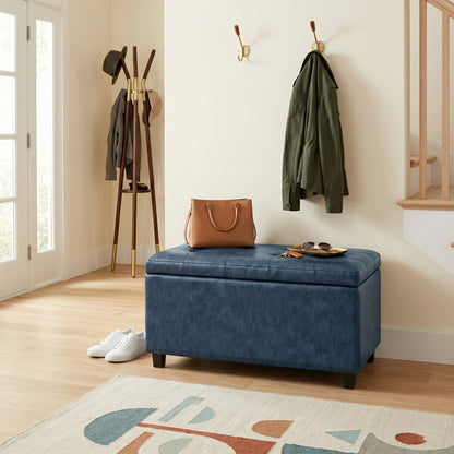 Denim Blue Vegan Leather | Cosmopolitan Storage Ottoman in Vegan Leather