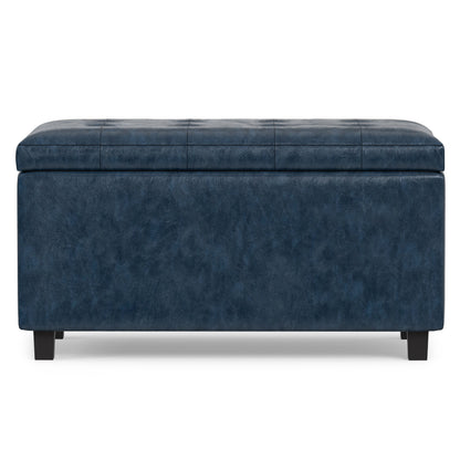 Denim Blue Vegan Leather | Cosmopolitan Storage Ottoman in Vegan Leather