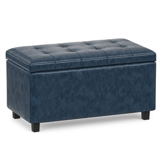Denim Blue Vegan Leather | Cosmopolitan Storage Ottoman in Vegan Leather