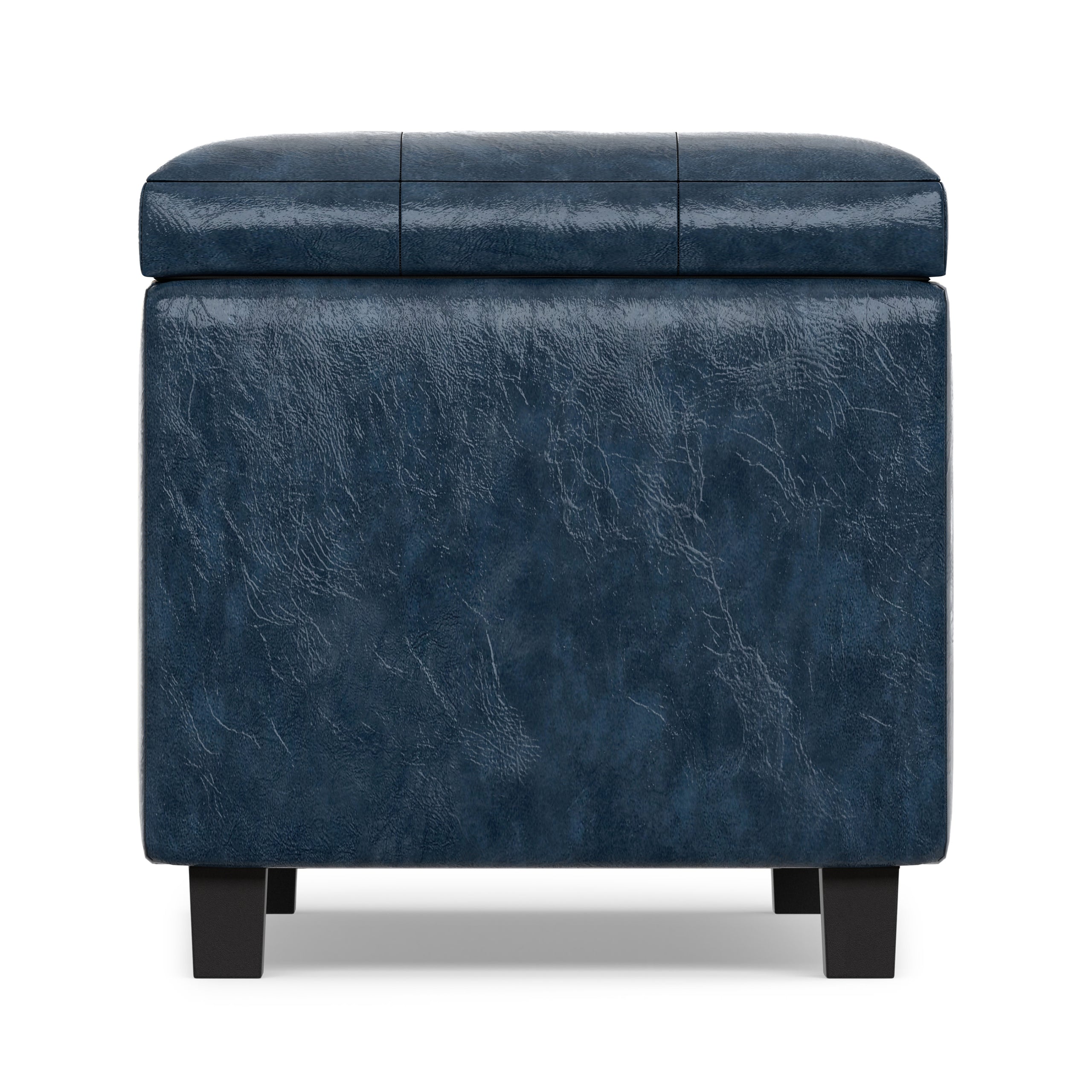 Denim Blue Vegan Leather | Cosmopolitan Storage Ottoman in Vegan Leather