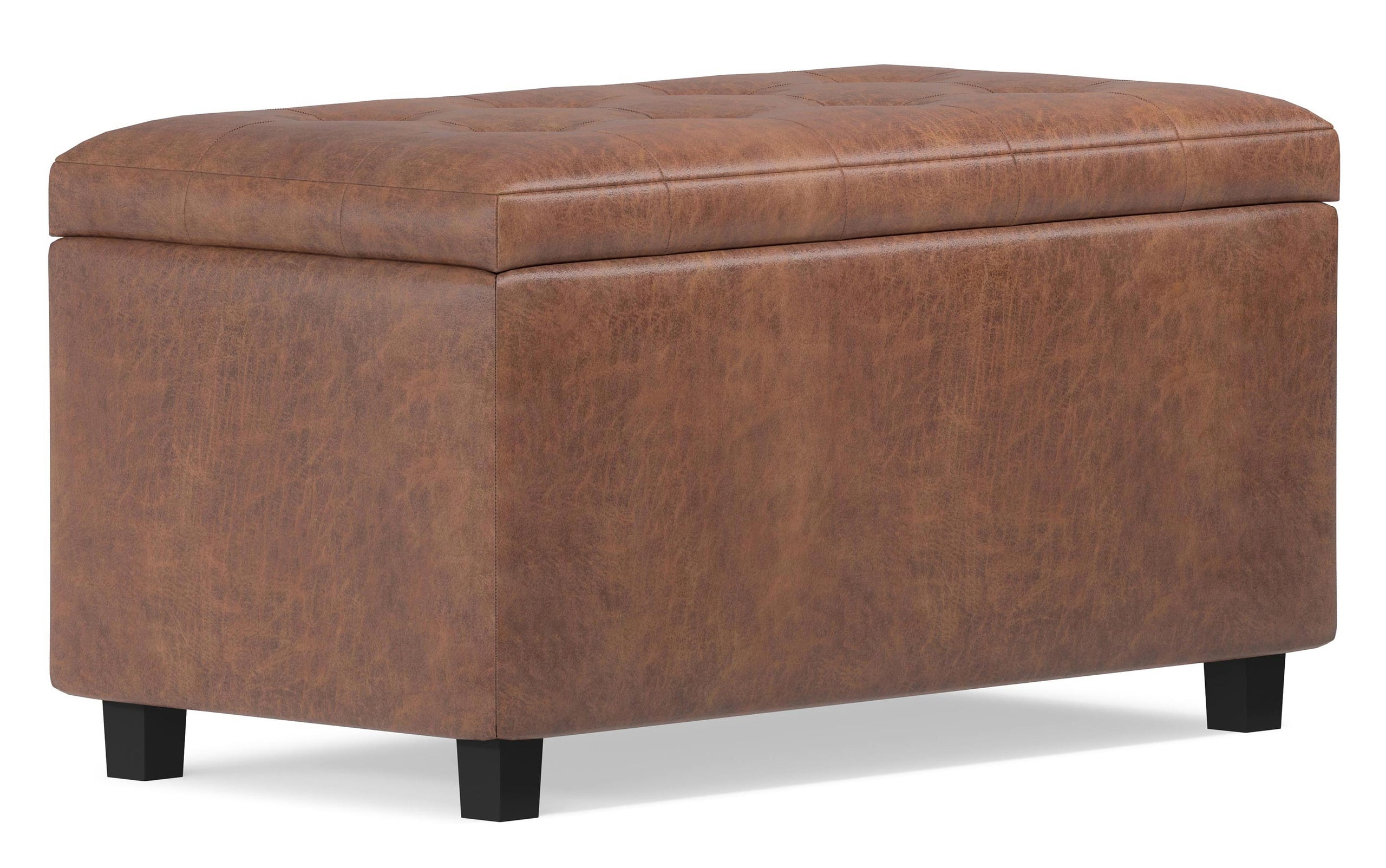 Distressed Saddle Brown Distressed Vegan Leather | Cosmopolitan Faux Air Leather Storage Ottoman