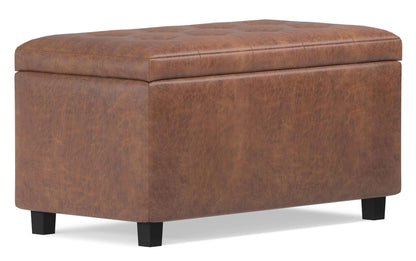 Distressed Saddle Brown Distressed Vegan Leather | Cosmopolitan Faux Air Leather Storage Ottoman