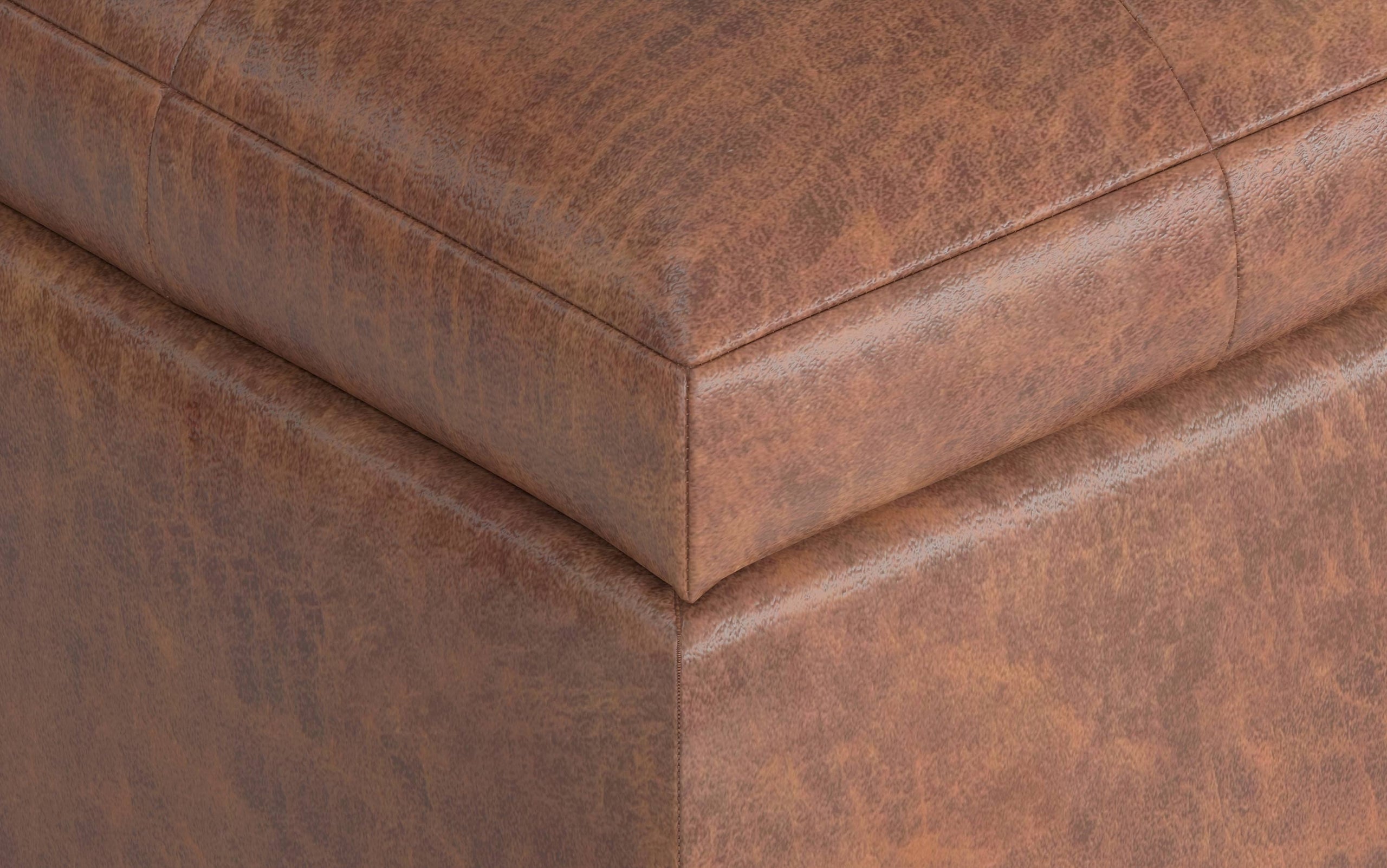 Distressed Saddle Brown Distressed Vegan Leather | Cosmopolitan Faux Air Leather Storage Ottoman