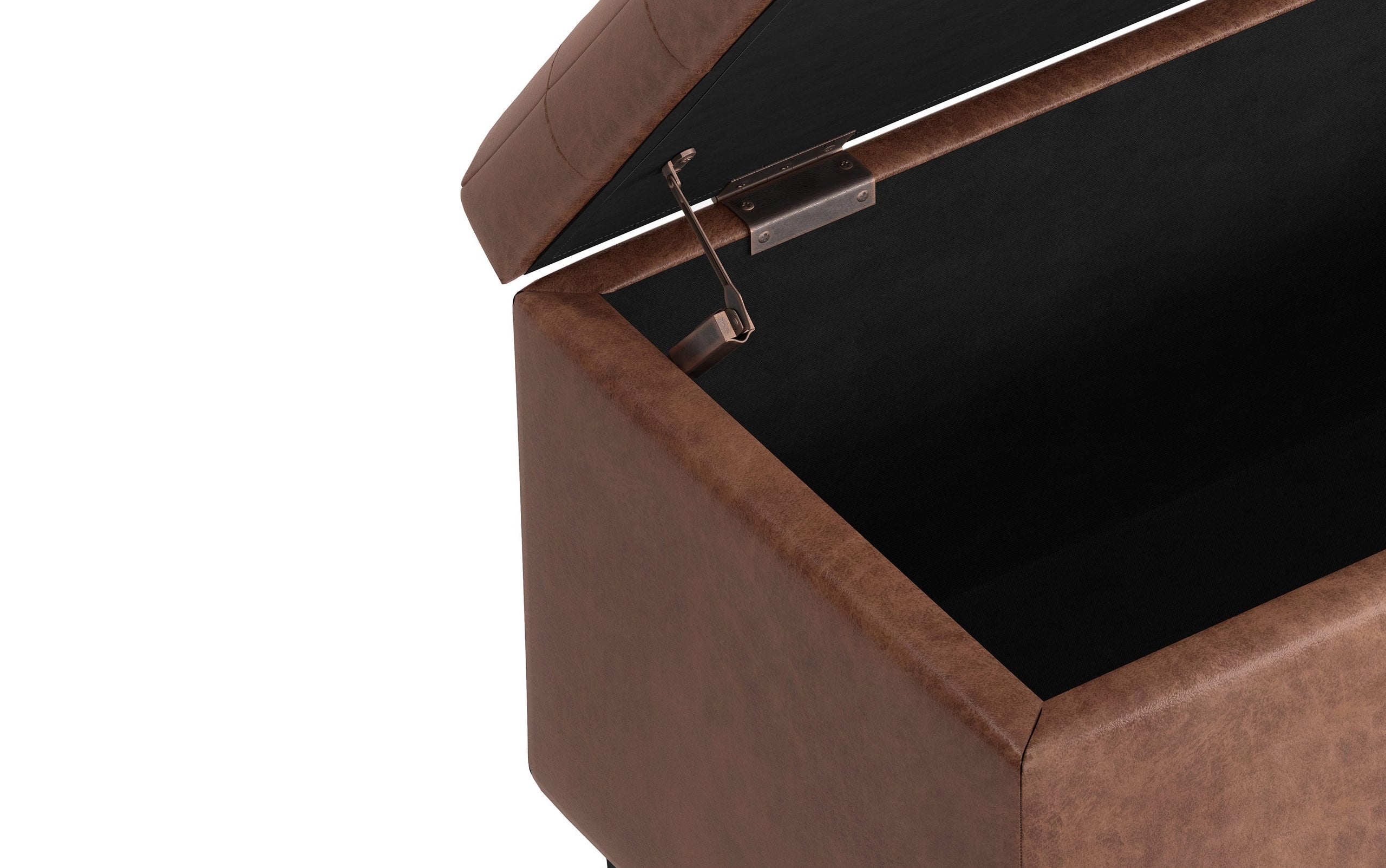 Distressed Saddle Brown Distressed Vegan Leather | Cosmopolitan Faux Air Leather Storage Ottoman