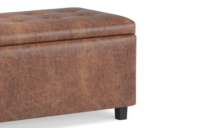 Distressed Saddle Brown Distressed Vegan Leather | Cosmopolitan Faux Air Leather Storage Ottoman