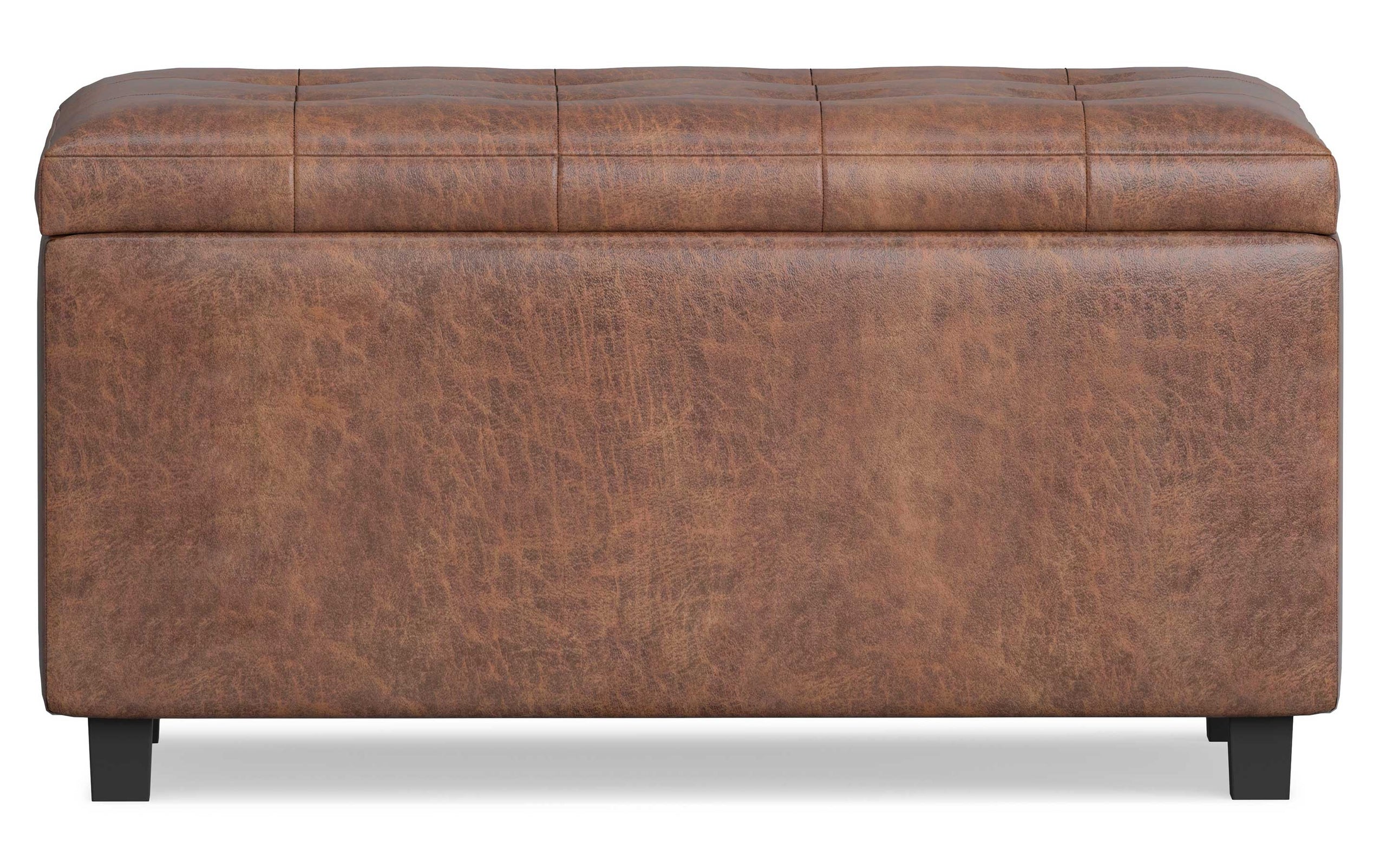 Distressed Saddle Brown Distressed Vegan Leather | Cosmopolitan Faux Air Leather Storage Ottoman