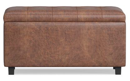 Distressed Saddle Brown Distressed Vegan Leather | Cosmopolitan Faux Air Leather Storage Ottoman