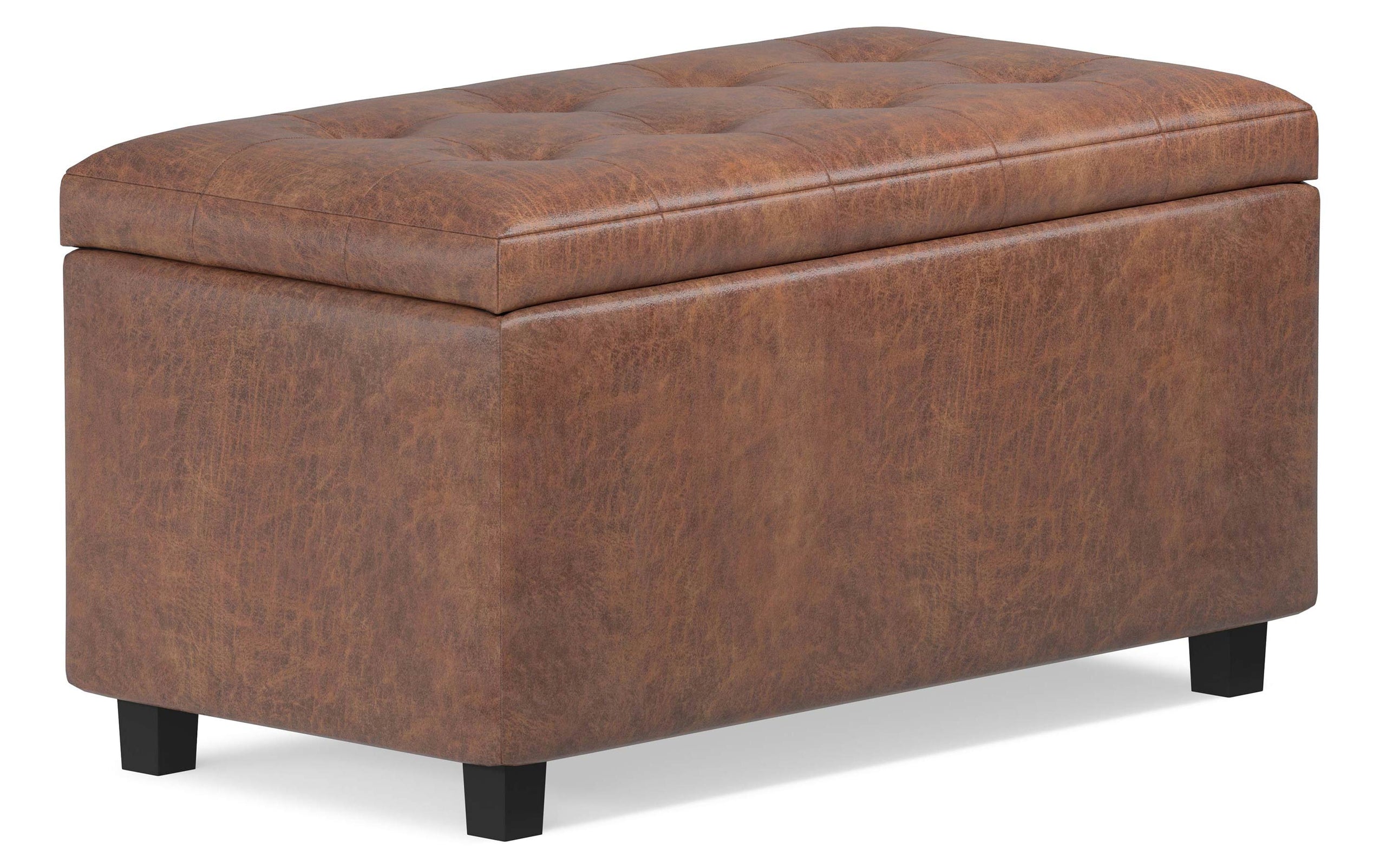 Distressed Saddle Brown Distressed Vegan Leather | Cosmopolitan Faux Air Leather Storage Ottoman