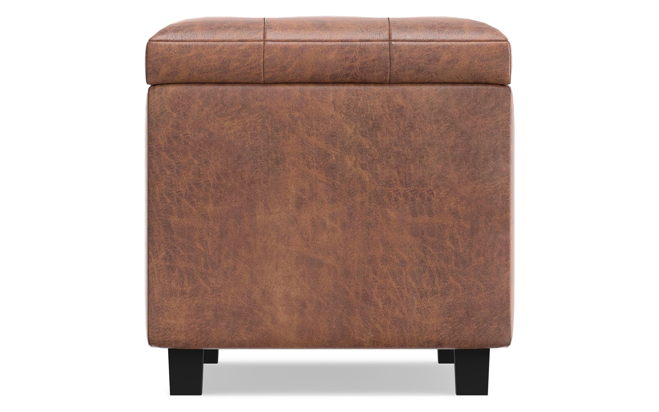 Distressed Saddle Brown Distressed Vegan Leather | Cosmopolitan Faux Air Leather Storage Ottoman