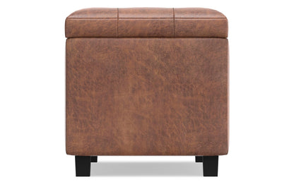 Distressed Saddle Brown Distressed Vegan Leather | Cosmopolitan Faux Air Leather Storage Ottoman