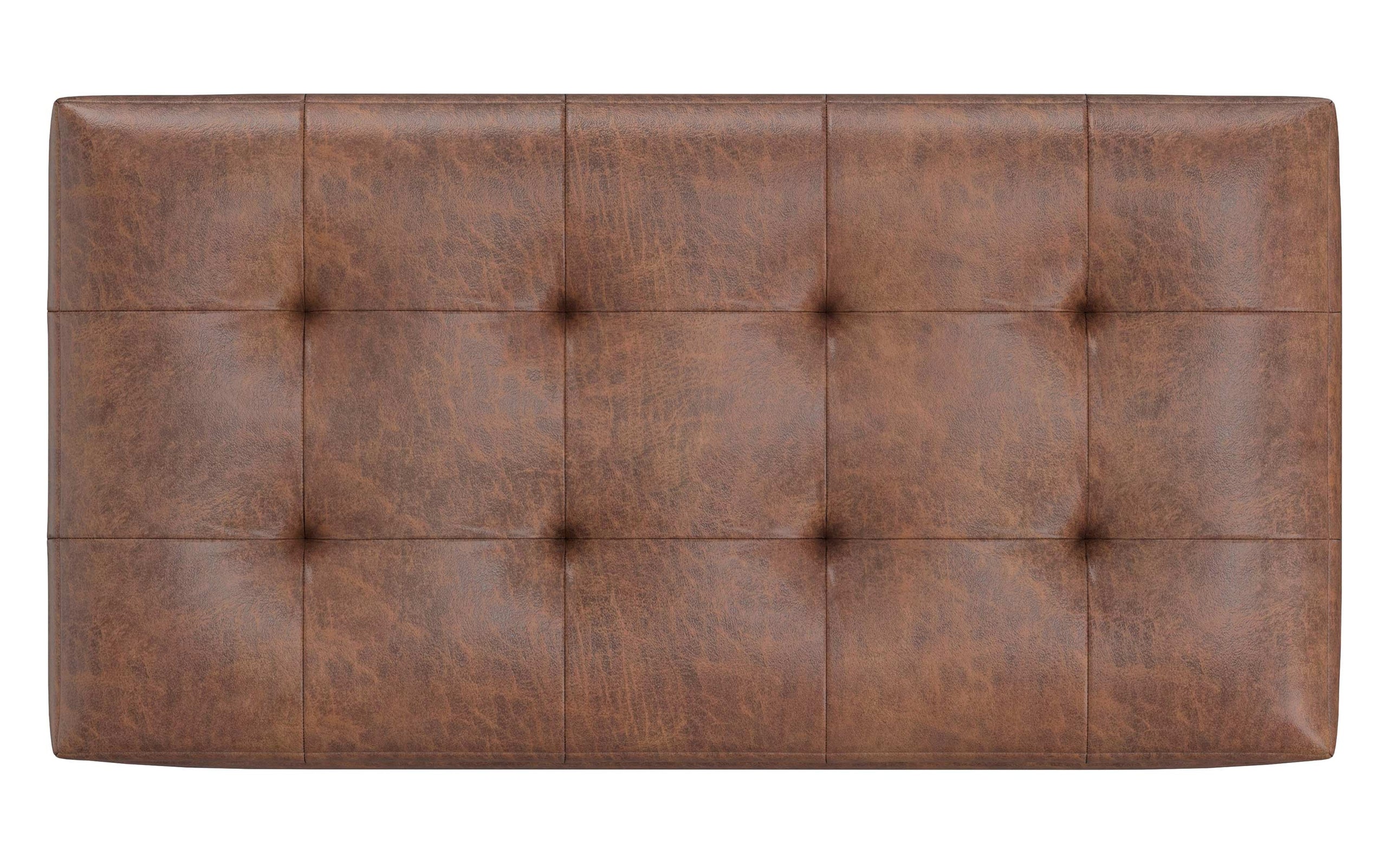 Distressed Saddle Brown Distressed Vegan Leather | Cosmopolitan Faux Air Leather Storage Ottoman