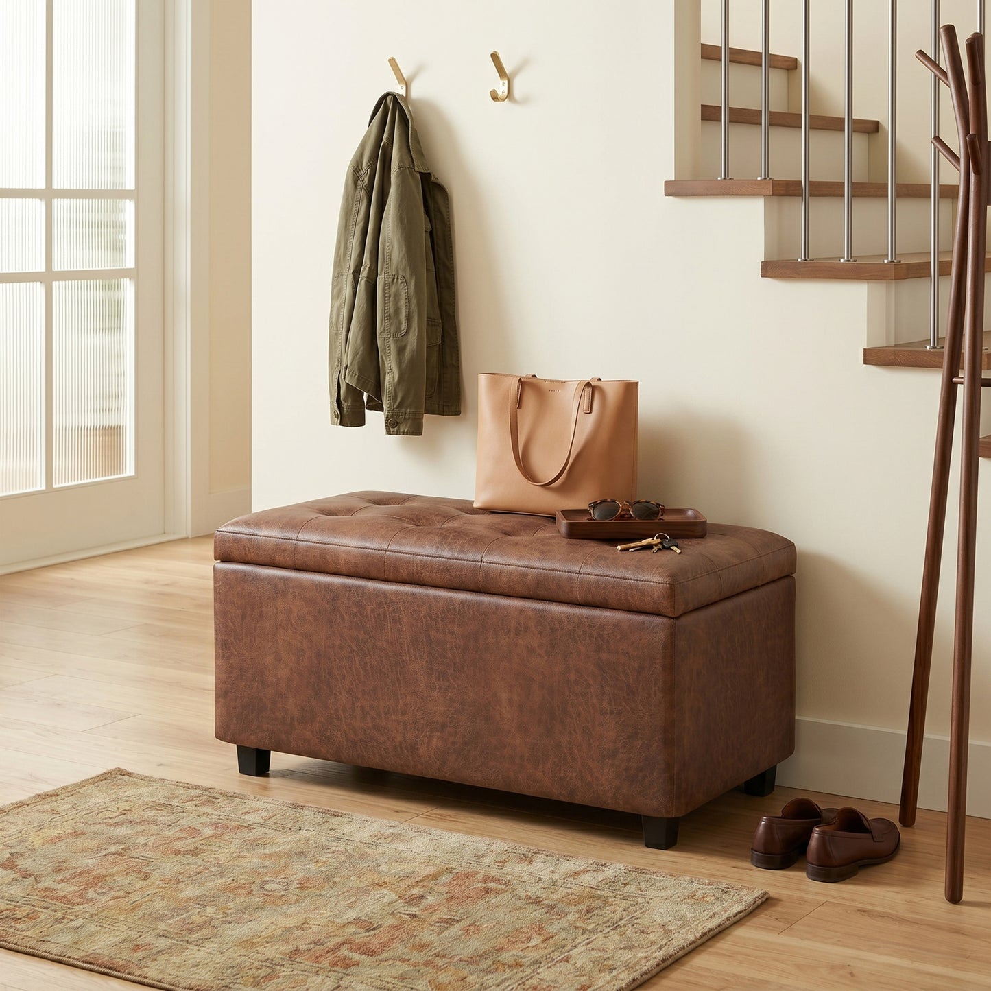 Distressed Saddle Brown Distressed Vegan Leather | Cosmopolitan Storage Ottoman in Distressed Vegan Leather