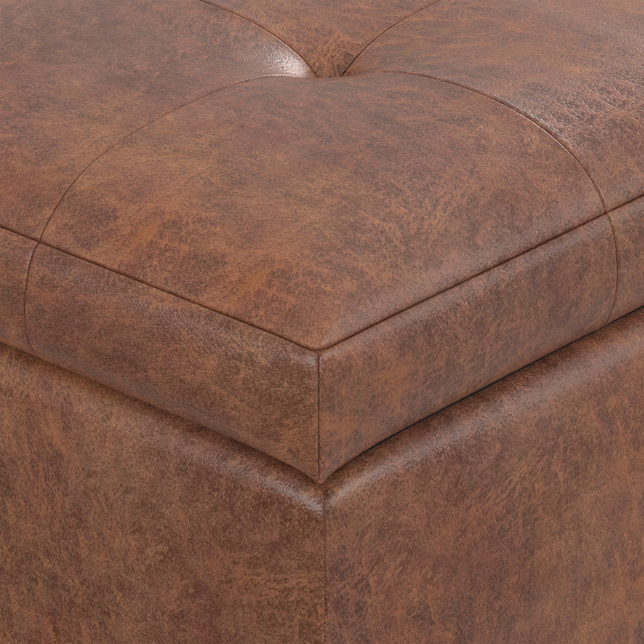 Distressed Saddle Brown Distressed Vegan Leather | Cosmopolitan Storage Ottoman in Distressed Vegan Leather