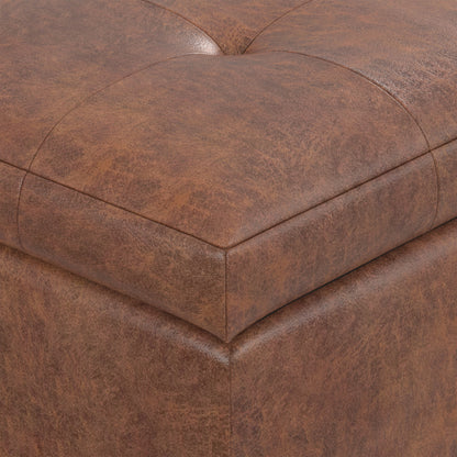 Distressed Saddle Brown Distressed Vegan Leather | Cosmopolitan Storage Ottoman in Distressed Vegan Leather