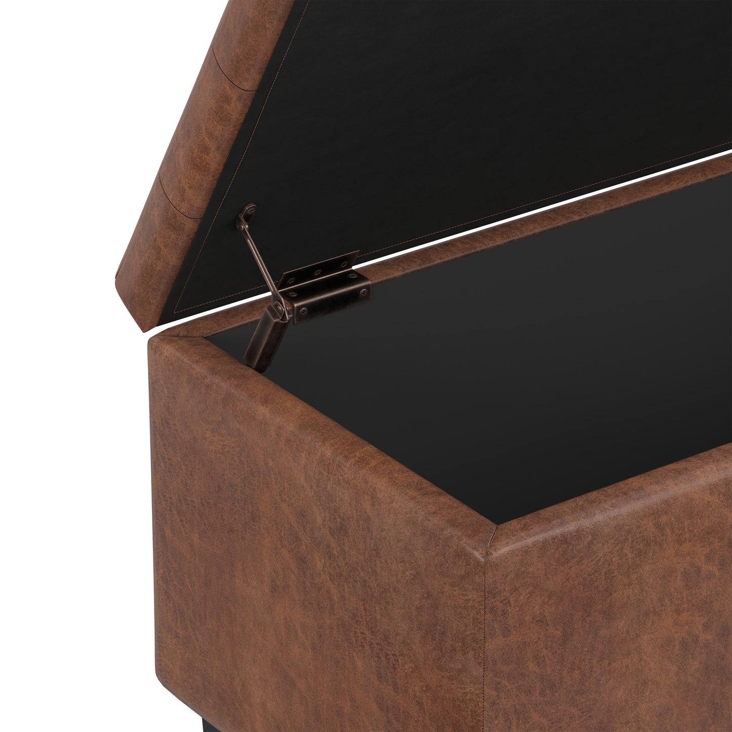 Distressed Saddle Brown Distressed Vegan Leather | Cosmopolitan Storage Ottoman in Distressed Vegan Leather