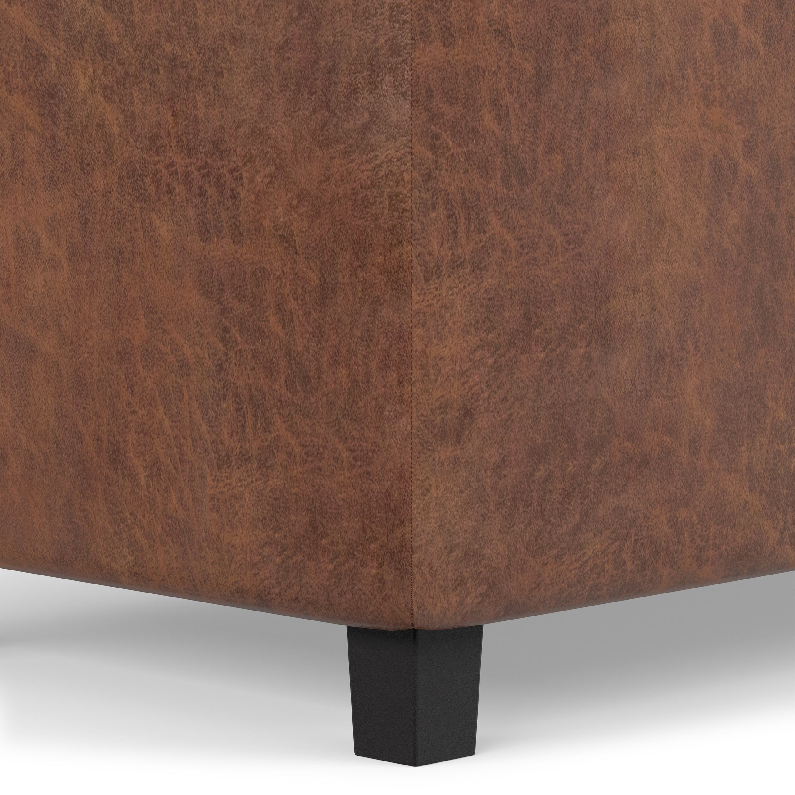 Distressed Saddle Brown Distressed Vegan Leather | Cosmopolitan Storage Ottoman in Distressed Vegan Leather