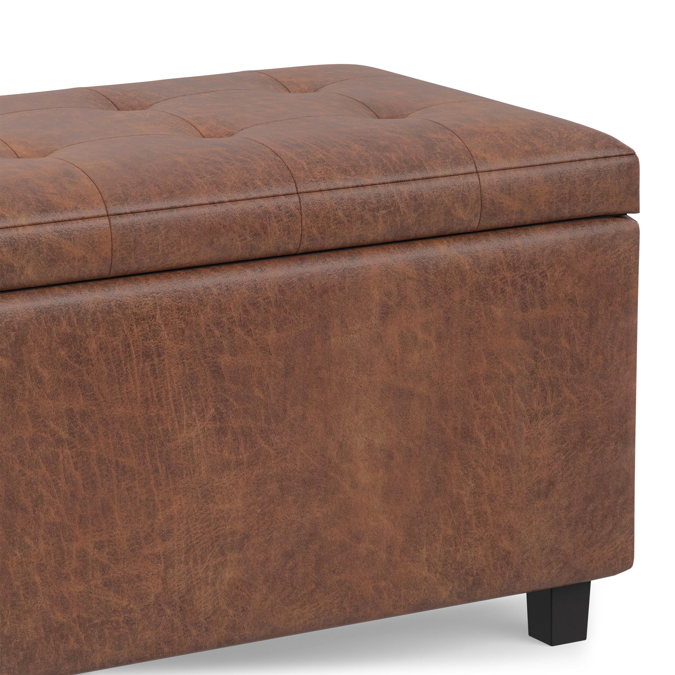Distressed Saddle Brown Distressed Vegan Leather | Cosmopolitan Storage Ottoman in Distressed Vegan Leather