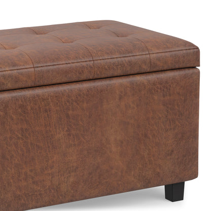 Distressed Saddle Brown Distressed Vegan Leather | Cosmopolitan Storage Ottoman in Distressed Vegan Leather
