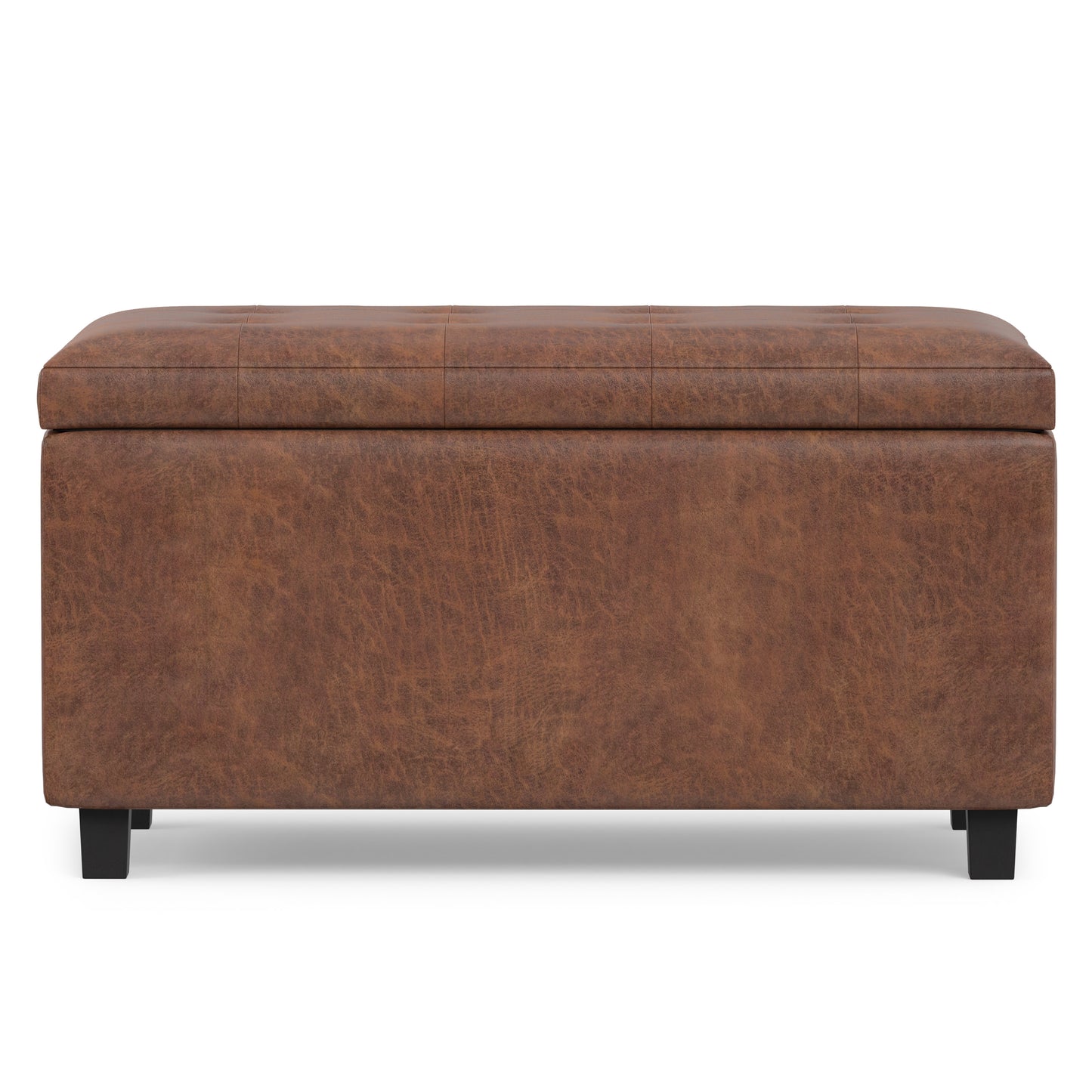 Distressed Saddle Brown Distressed Vegan Leather | Cosmopolitan Storage Ottoman in Distressed Vegan Leather