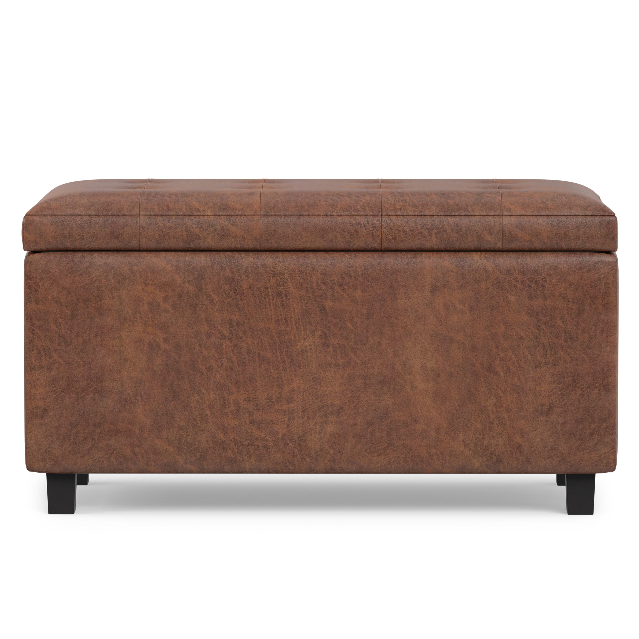 Distressed Saddle Brown Distressed Vegan Leather | Cosmopolitan Storage Ottoman in Distressed Vegan Leather