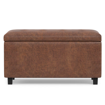 Distressed Saddle Brown Distressed Vegan Leather | Cosmopolitan Storage Ottoman in Distressed Vegan Leather