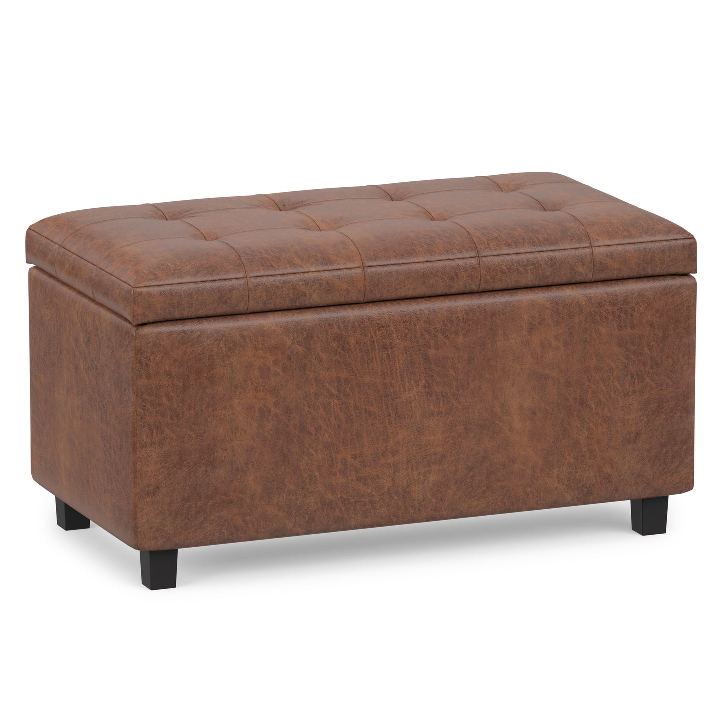 Distressed Saddle Brown Distressed Vegan Leather | Cosmopolitan Storage Ottoman in Distressed Vegan Leather
