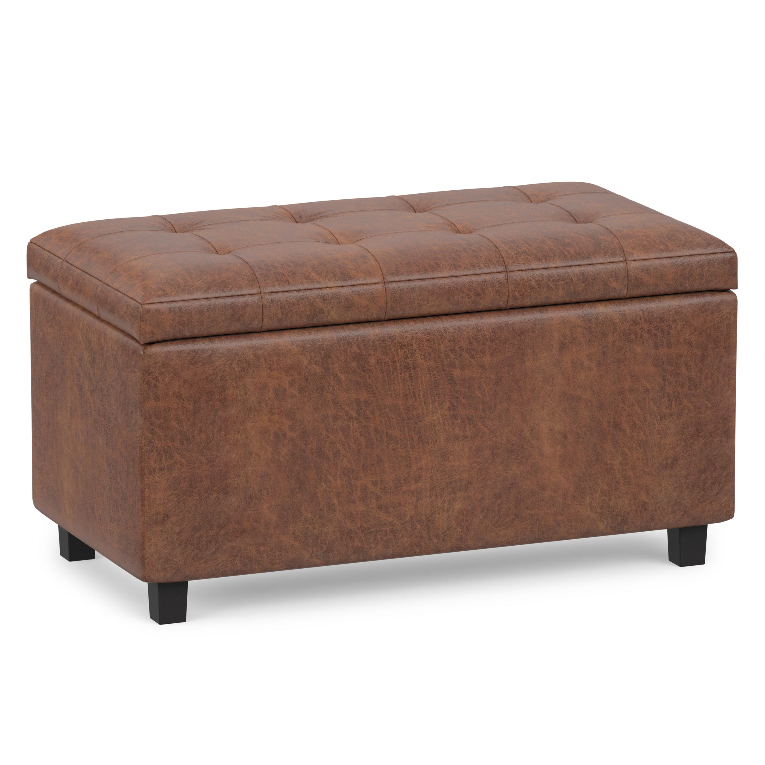 Distressed Saddle Brown Distressed Vegan Leather | Cosmopolitan Storage Ottoman in Distressed Vegan Leather
