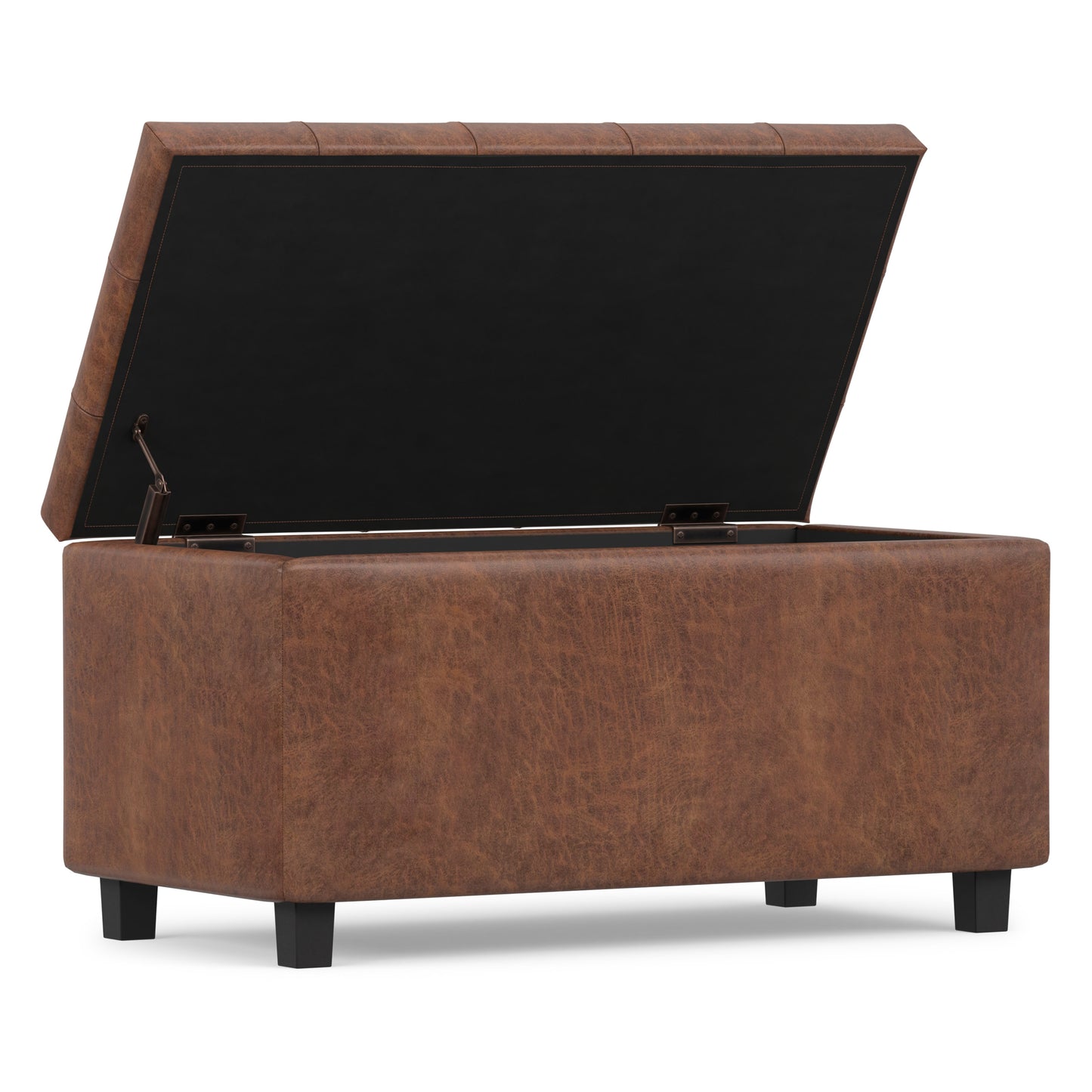 Distressed Saddle Brown Distressed Vegan Leather | Cosmopolitan Storage Ottoman in Distressed Vegan Leather